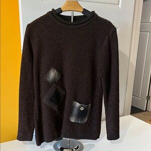 Elegant Chocolate Brown Sweater with Artistic Pocket Design